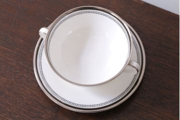 アンティーク雑貨　中古 イギリス ROYAL DOULTON(ロイヤルドルトン) SARABANDE(サラバンド)ダブルハンドルスープカップ&ソーサー(洋食器)