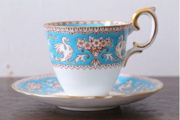 アンティーク雑貨　イギリスビンテージ　CROWN STAFFORDSHIRE(クラウンスタッフォードシャー)ELLESMERE(エルズミーア)TURQUOISE(ターコイズ)カップ&ソーサー(洋食器)