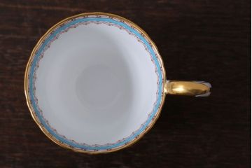 アンティーク雑貨　イギリスビンテージ　CROWN STAFFORDSHIRE(クラウンスタッフォードシャー)ELLESMERE(エルズミーア)TURQUOISE(ターコイズ)カップ&ソーサー(洋食器)