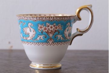 アンティーク雑貨　イギリスビンテージ　CROWN STAFFORDSHIRE(クラウンスタッフォードシャー)ELLESMERE(エルズミーア)TURQUOISE(ターコイズ)カップ&ソーサー(洋食器)