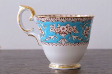 アンティーク雑貨　イギリスビンテージ　CROWN STAFFORDSHIRE(クラウンスタッフォードシャー)ELLESMERE(エルズミーア)TURQUOISE(ターコイズ)カップ&ソーサー(洋食器)