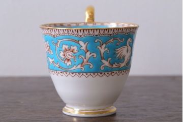 アンティーク雑貨　イギリスビンテージ　CROWN STAFFORDSHIRE(クラウンスタッフォードシャー)ELLESMERE(エルズミーア)TURQUOISE(ターコイズ)カップ&ソーサー(洋食器)