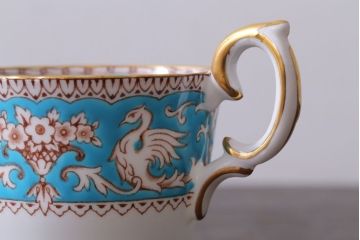 アンティーク雑貨　イギリスビンテージ　CROWN STAFFORDSHIRE(クラウンスタッフォードシャー)ELLESMERE(エルズミーア)TURQUOISE(ターコイズ)カップ&ソーサー(洋食器)
