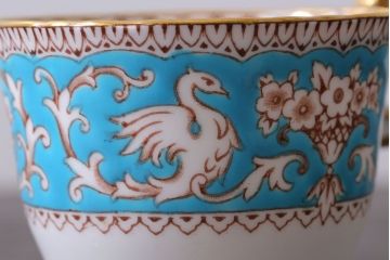 アンティーク雑貨　イギリスビンテージ　CROWN STAFFORDSHIRE(クラウンスタッフォードシャー)ELLESMERE(エルズミーア)TURQUOISE(ターコイズ)カップ&ソーサー(洋食器)