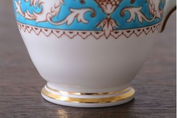 アンティーク雑貨　イギリスビンテージ　CROWN STAFFORDSHIRE(クラウンスタッフォードシャー)ELLESMERE(エルズミーア)TURQUOISE(ターコイズ)カップ&ソーサー(洋食器)
