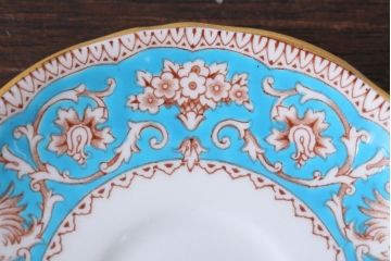 アンティーク雑貨　イギリスビンテージ　CROWN STAFFORDSHIRE(クラウンスタッフォードシャー)ELLESMERE(エルズミーア)TURQUOISE(ターコイズ)カップ&ソーサー(洋食器)