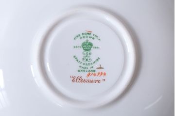 アンティーク雑貨　イギリスビンテージ　CROWN STAFFORDSHIRE(クラウンスタッフォードシャー)ELLESMERE(エルズミーア)TURQUOISE(ターコイズ)カップ&ソーサー(洋食器)