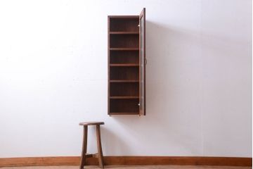 アンティーク家具　アンティーク　モールガラス入り!古い木製のお洒落な縦型壁掛け戸棚
