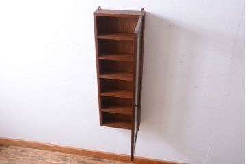 アンティーク家具　アンティーク　気泡ガラス扉!古い木製のお洒落な縦型壁掛け戸棚(2)