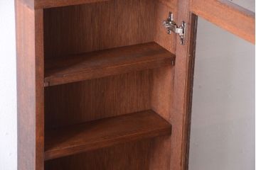 アンティーク家具　アンティーク　気泡ガラス扉!古い木製のお洒落な縦型壁掛け戸棚(2)