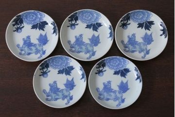 アンティーク雑貨　古民具・骨董　大正〜昭和初期!唐獅子牡丹　小皿5枚(伊万里)