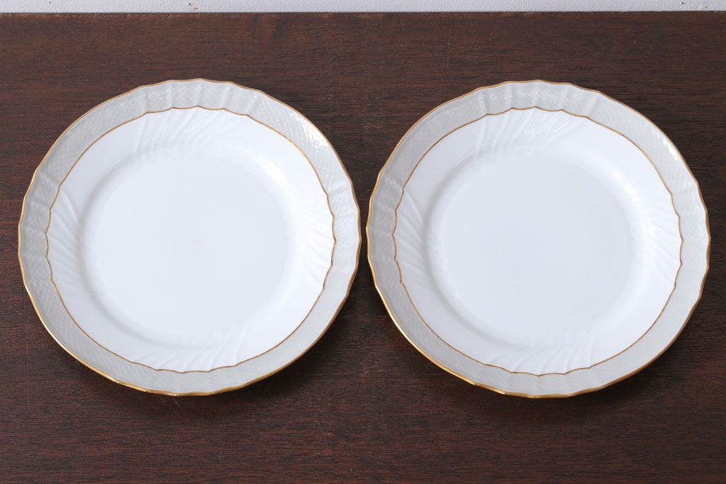 アンティーク雑貨　中古　イタリアRichard Ginori(リチャードジノリ)　ベッキオグレース　プレート2枚セット(洋食器)