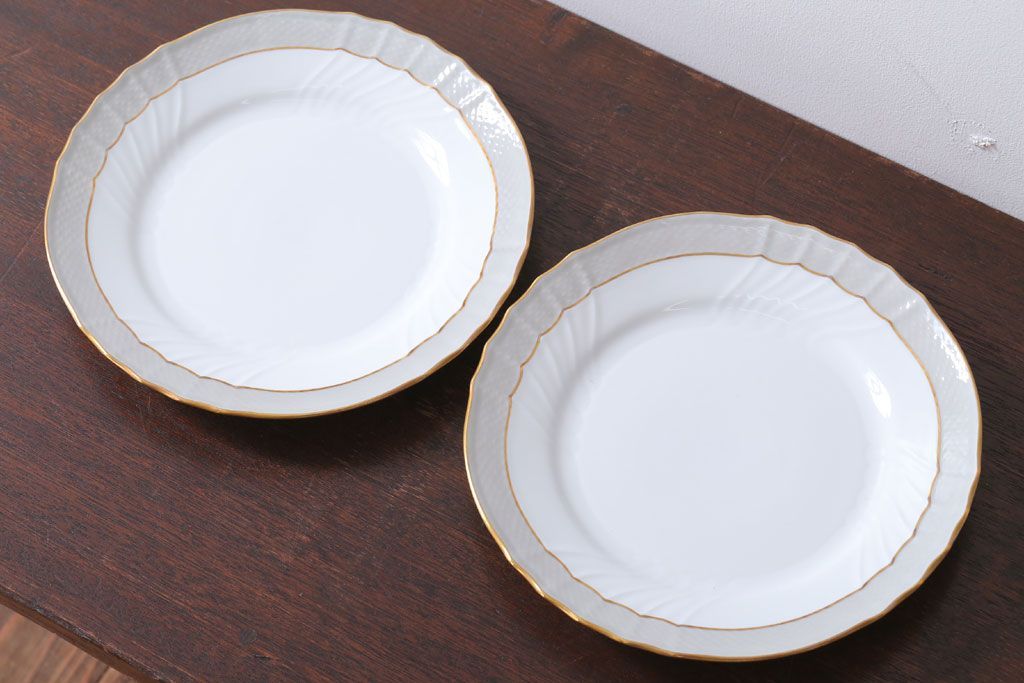 アンティーク雑貨　中古　イタリアRichard Ginori(リチャードジノリ)　ベッキオグレース　プレート2枚セット(洋食器)