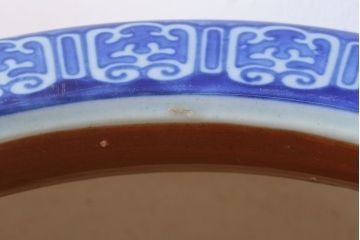 アンティーク雑貨　古民具・骨董　竹に椿の図　アンティーク瀬戸火鉢