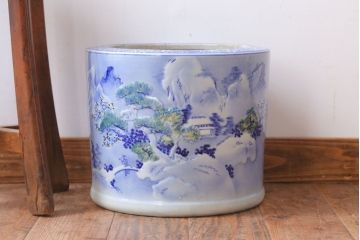 アンティーク雑貨　古民具・骨董　山水図　アンティーク瀬戸火鉢