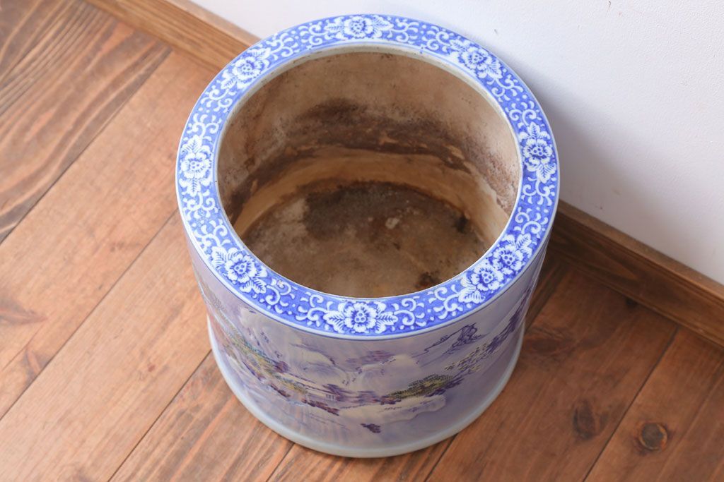 アンティーク雑貨　古民具・骨董　山水図　アンティーク瀬戸火鉢