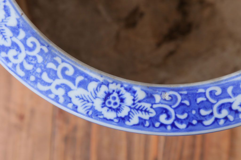 アンティーク雑貨　古民具・骨董　山水図　アンティーク瀬戸火鉢