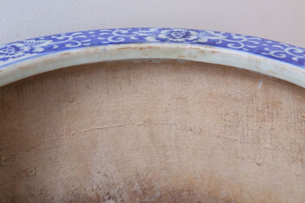 アンティーク雑貨　古民具・骨董　山水図　アンティーク瀬戸火鉢