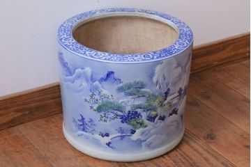 アンティーク雑貨　古民具・骨董　山水図　アンティーク瀬戸火鉢