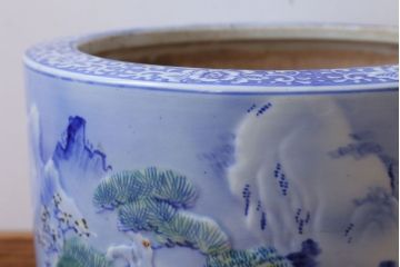 アンティーク雑貨　古民具・骨董　山水図　アンティーク瀬戸火鉢