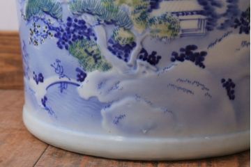 アンティーク雑貨　古民具・骨董　山水図　アンティーク瀬戸火鉢