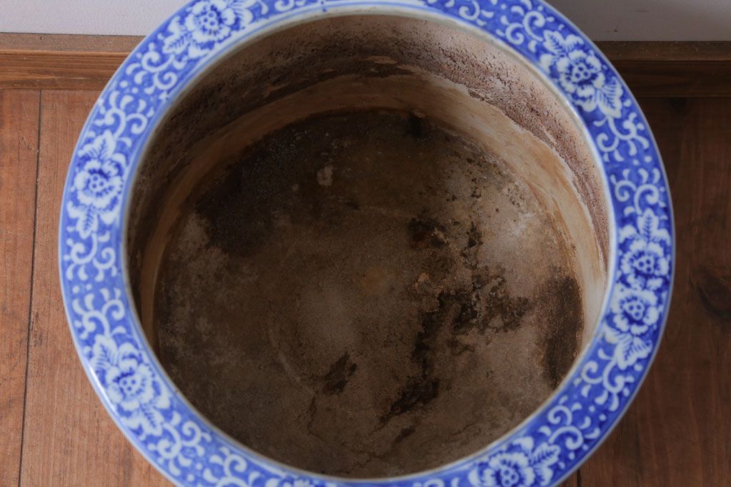 アンティーク雑貨　古民具・骨董　山水図　アンティーク瀬戸火鉢