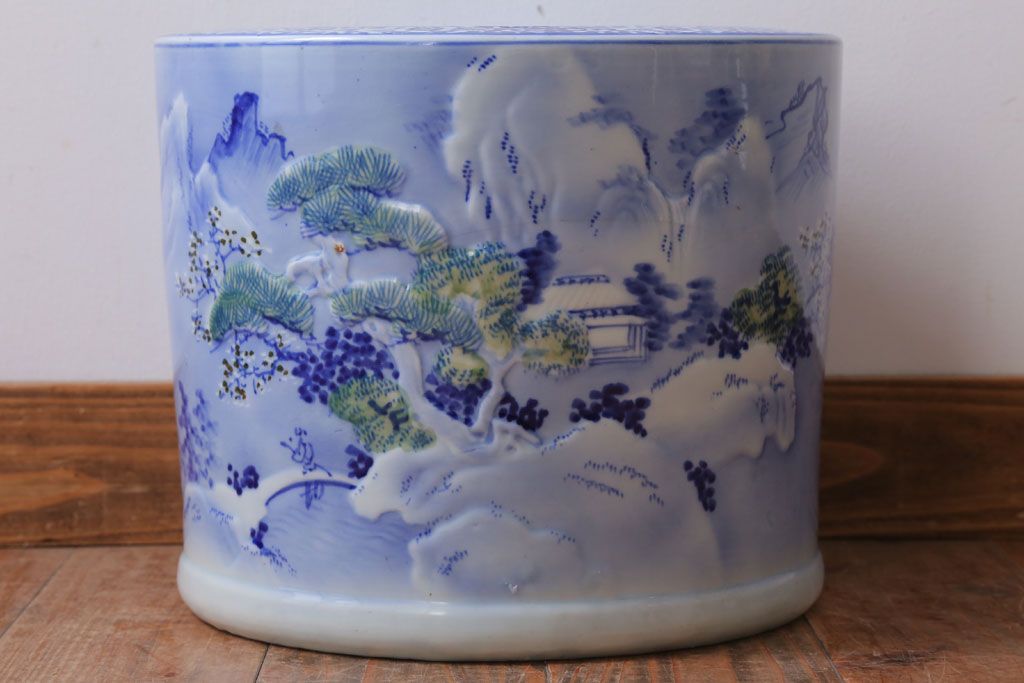 アンティーク雑貨　古民具・骨董　山水図　アンティーク瀬戸火鉢