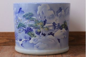 アンティーク雑貨　古民具・骨董　山水図　アンティーク瀬戸火鉢