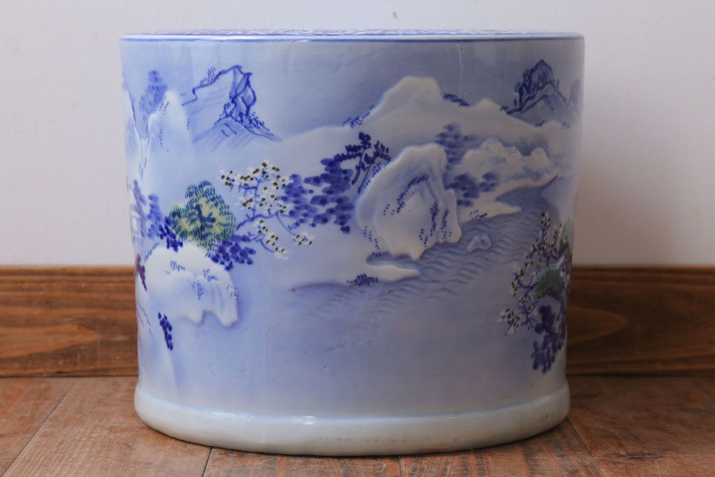 アンティーク雑貨　古民具・骨董　山水図　アンティーク瀬戸火鉢