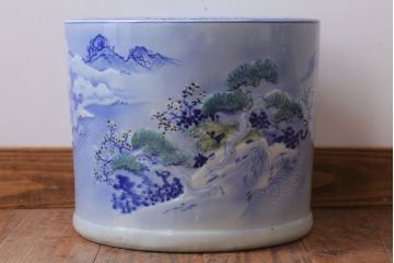 アンティーク雑貨　古民具・骨董　山水図　アンティーク瀬戸火鉢