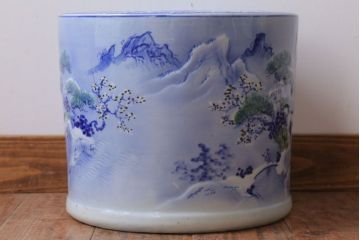 アンティーク雑貨　古民具・骨董　山水図　アンティーク瀬戸火鉢