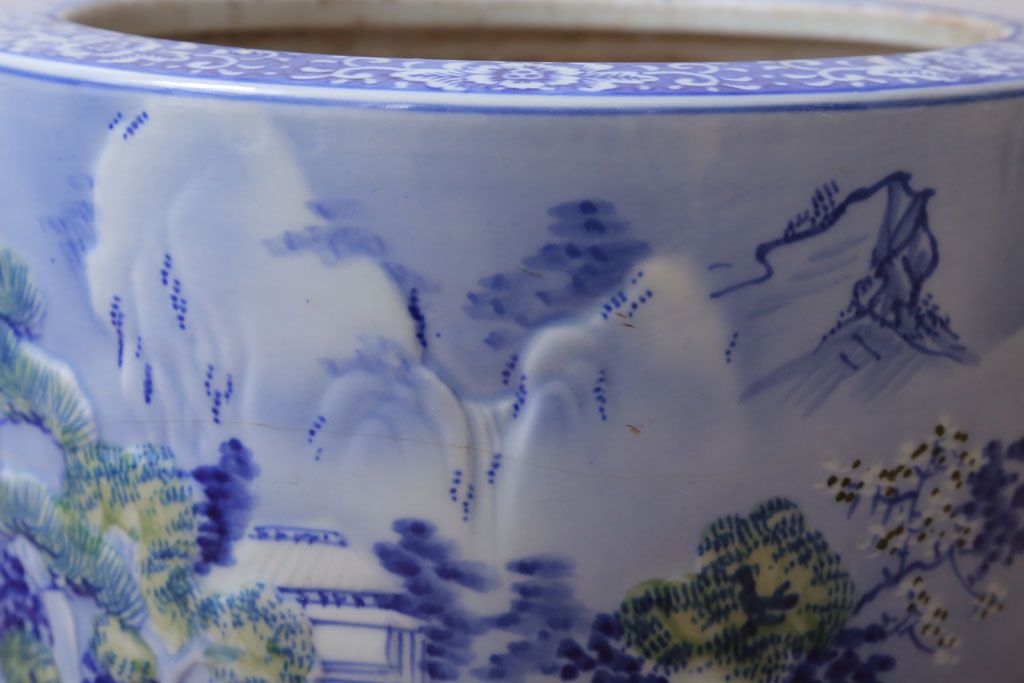 アンティーク雑貨　古民具・骨董　山水図　アンティーク瀬戸火鉢