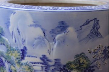 アンティーク雑貨　古民具・骨董　山水図　アンティーク瀬戸火鉢
