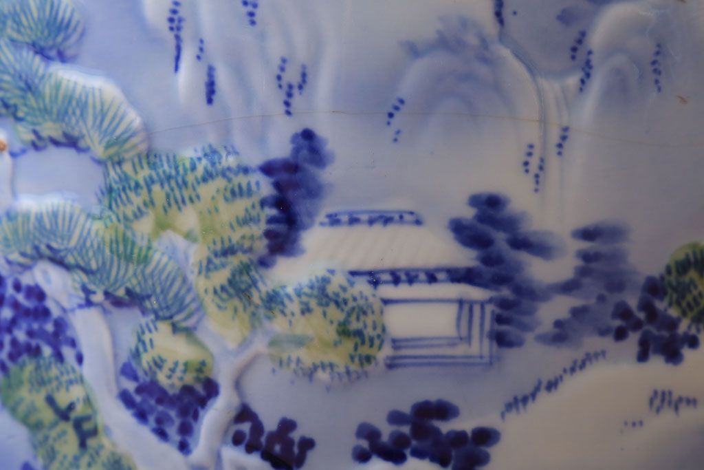 アンティーク雑貨　古民具・骨董　山水図　アンティーク瀬戸火鉢