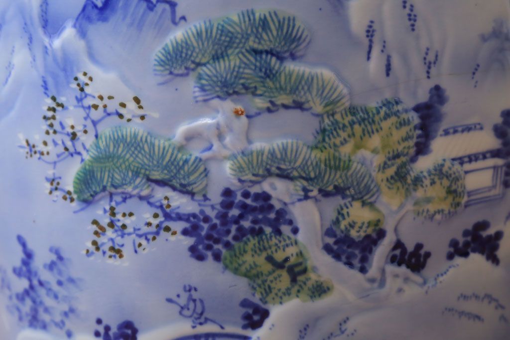 アンティーク雑貨　古民具・骨董　山水図　アンティーク瀬戸火鉢