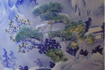 アンティーク雑貨　古民具・骨董　山水図　アンティーク瀬戸火鉢