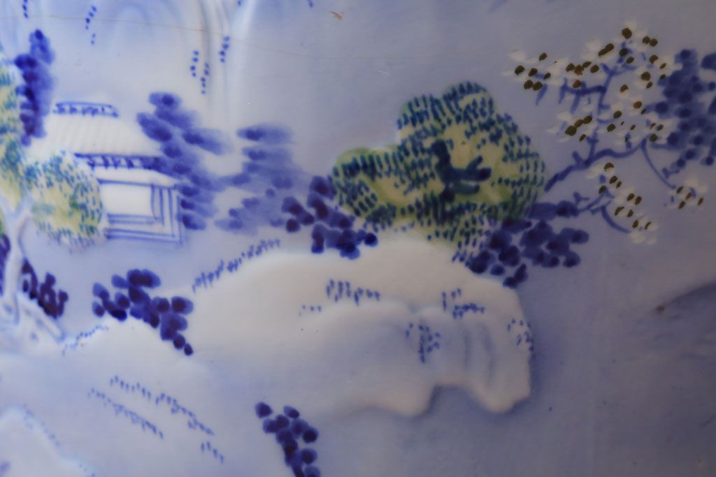 アンティーク雑貨　古民具・骨董　山水図　アンティーク瀬戸火鉢