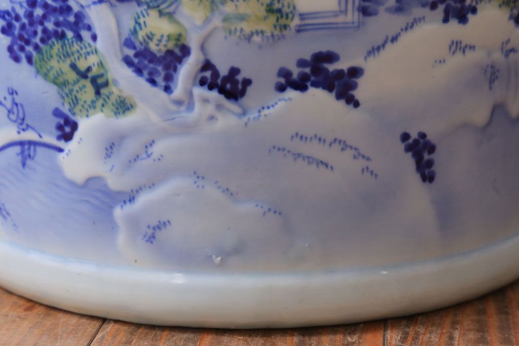 アンティーク雑貨　古民具・骨董　山水図　アンティーク瀬戸火鉢