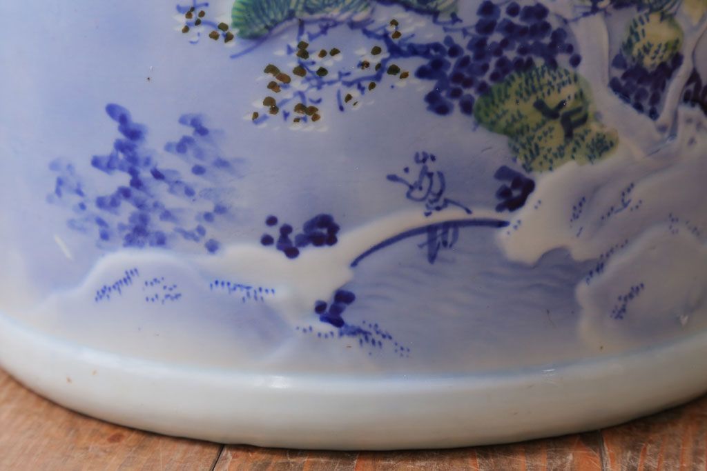 アンティーク雑貨　古民具・骨董　山水図　アンティーク瀬戸火鉢