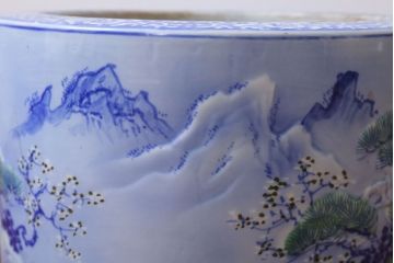 アンティーク雑貨　古民具・骨董　山水図　アンティーク瀬戸火鉢