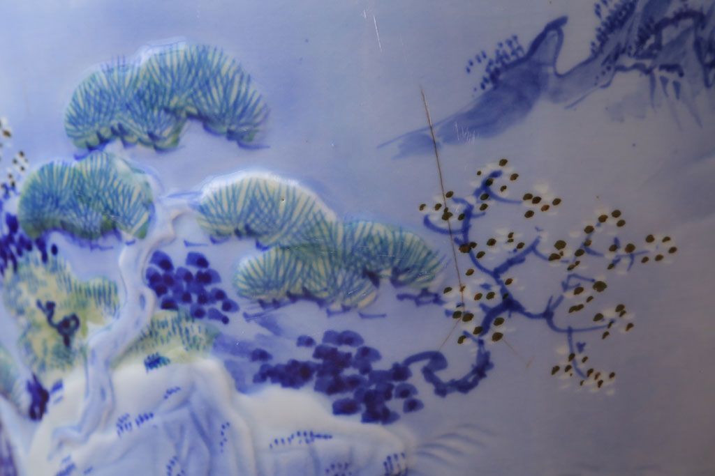 アンティーク雑貨　古民具・骨董　山水図　アンティーク瀬戸火鉢