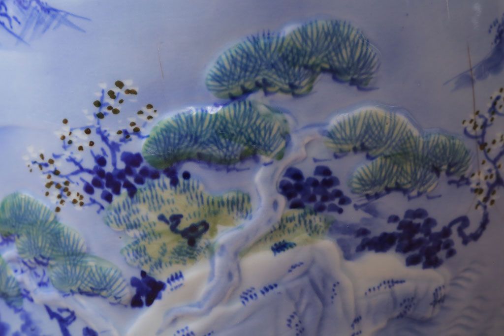 アンティーク雑貨　古民具・骨董　山水図　アンティーク瀬戸火鉢