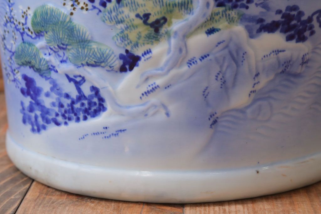 アンティーク雑貨　古民具・骨董　山水図　アンティーク瀬戸火鉢