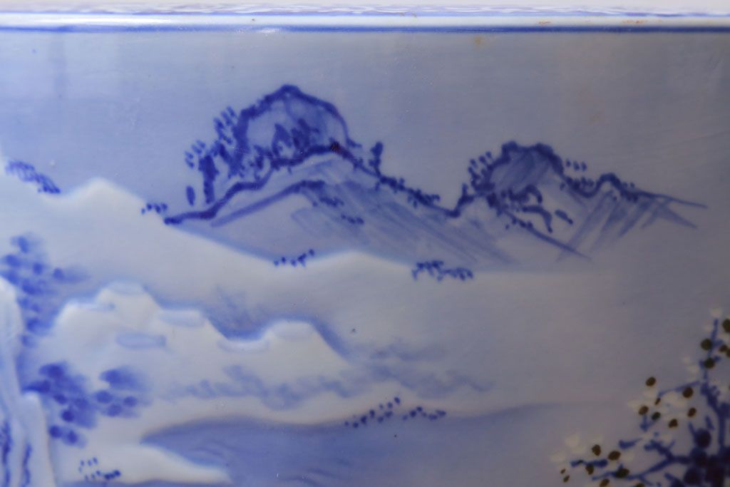 アンティーク雑貨　古民具・骨董　山水図　アンティーク瀬戸火鉢
