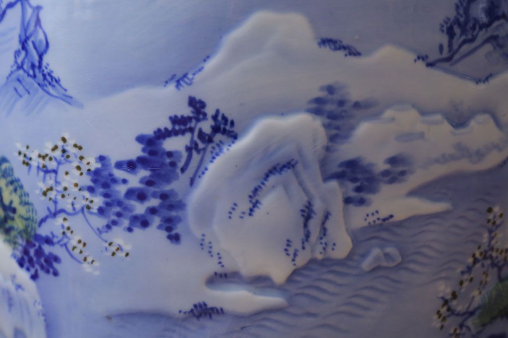 アンティーク雑貨　古民具・骨董　山水図　アンティーク瀬戸火鉢