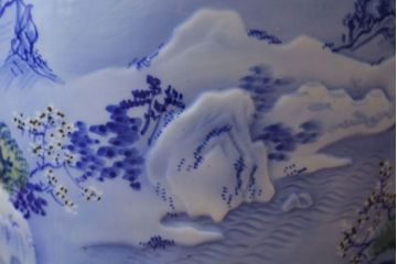 アンティーク雑貨　古民具・骨董　山水図　アンティーク瀬戸火鉢