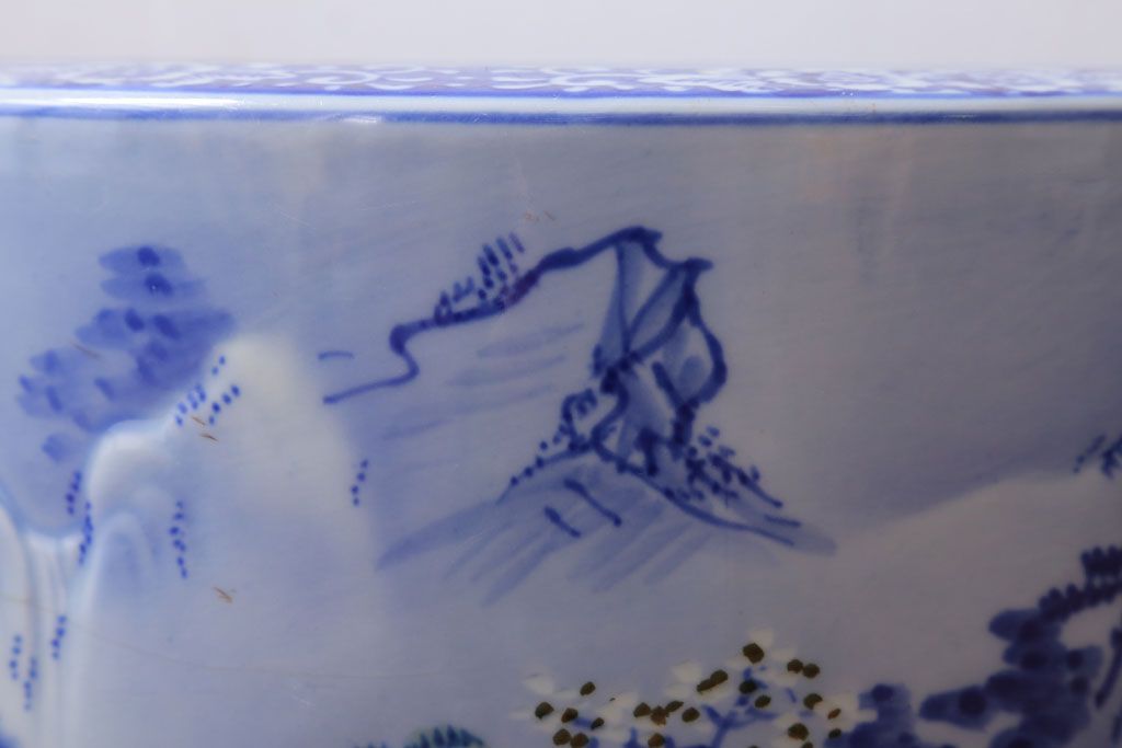 アンティーク雑貨　古民具・骨董　山水図　アンティーク瀬戸火鉢