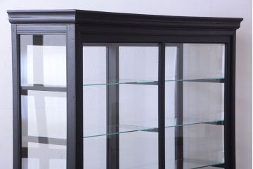 アンティーク家具　大正ロマン　つや消しブラックペイントのアンティークガラスケース