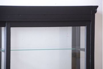アンティーク家具　大正ロマン　つや消しブラックペイントのアンティークガラスケース