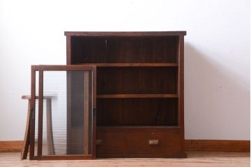アンティーク家具　和製アンティーク　モールガラス引き戸付き!古い木製の戸棚(収納棚)